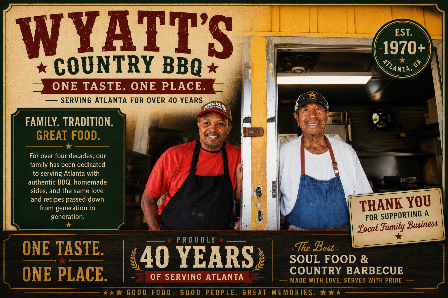 Two generations of the Wyatt family at Wyatt's Country BBQ